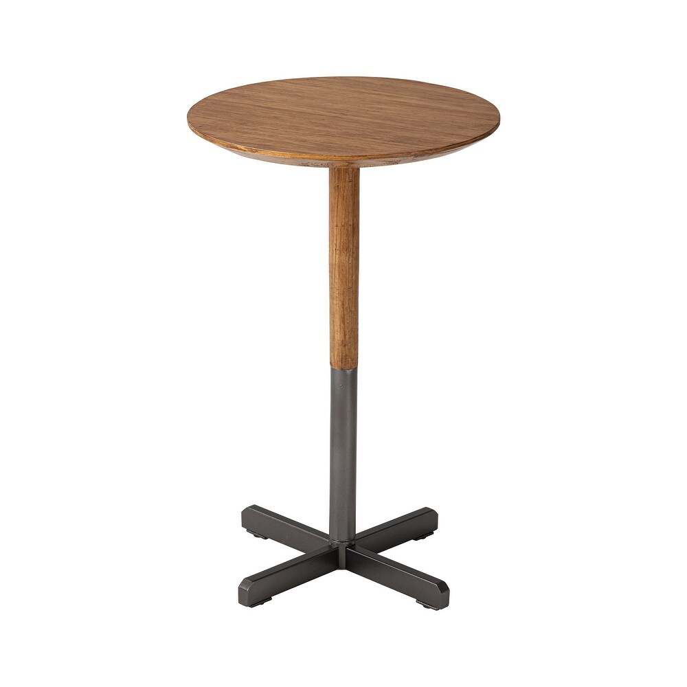 COZAYH Small Pedestal End Table  Modern Drink Table with Solid Fir Wood Table Top and Metal Base  light walnut   Dark Grey