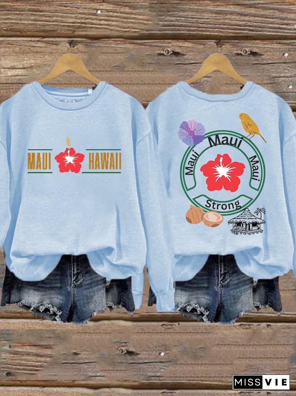 Hawaii Print Round Neck Long Sleeve Sweatshirt