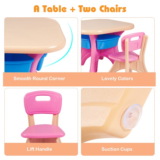 Tangkula 3 Pcs Kids Activity Storage Table amp Chair Set Pink