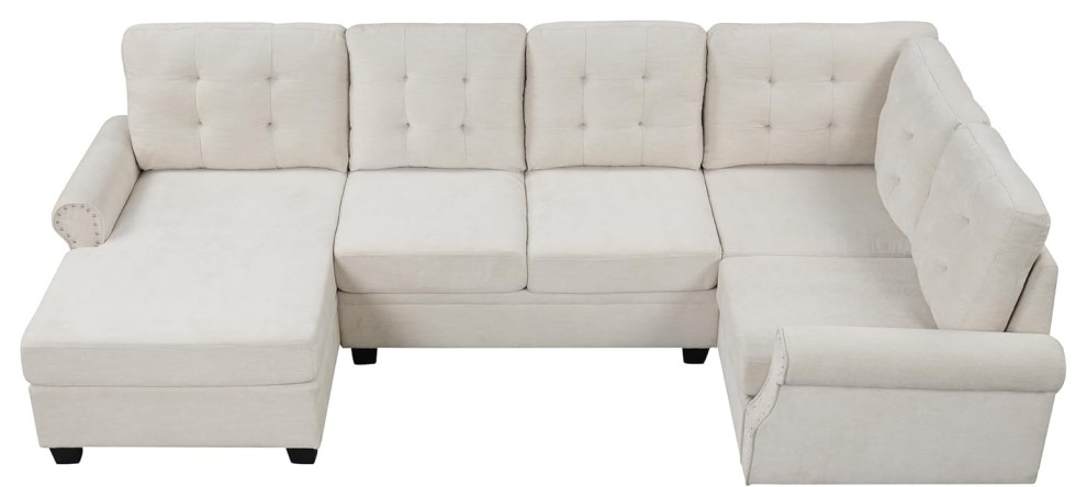 Traditional U Shaped Sectional Sofa  Square Tufted Back  ampNailhead Arms   Transitional   Sectional Sofas   by Decor Love  Houzz