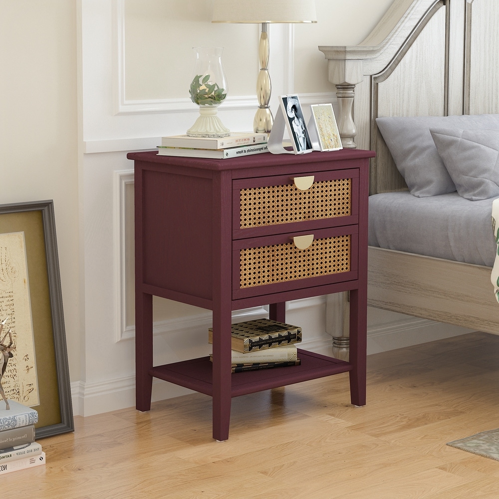 Naturel Rattan 2 Drawer Side table