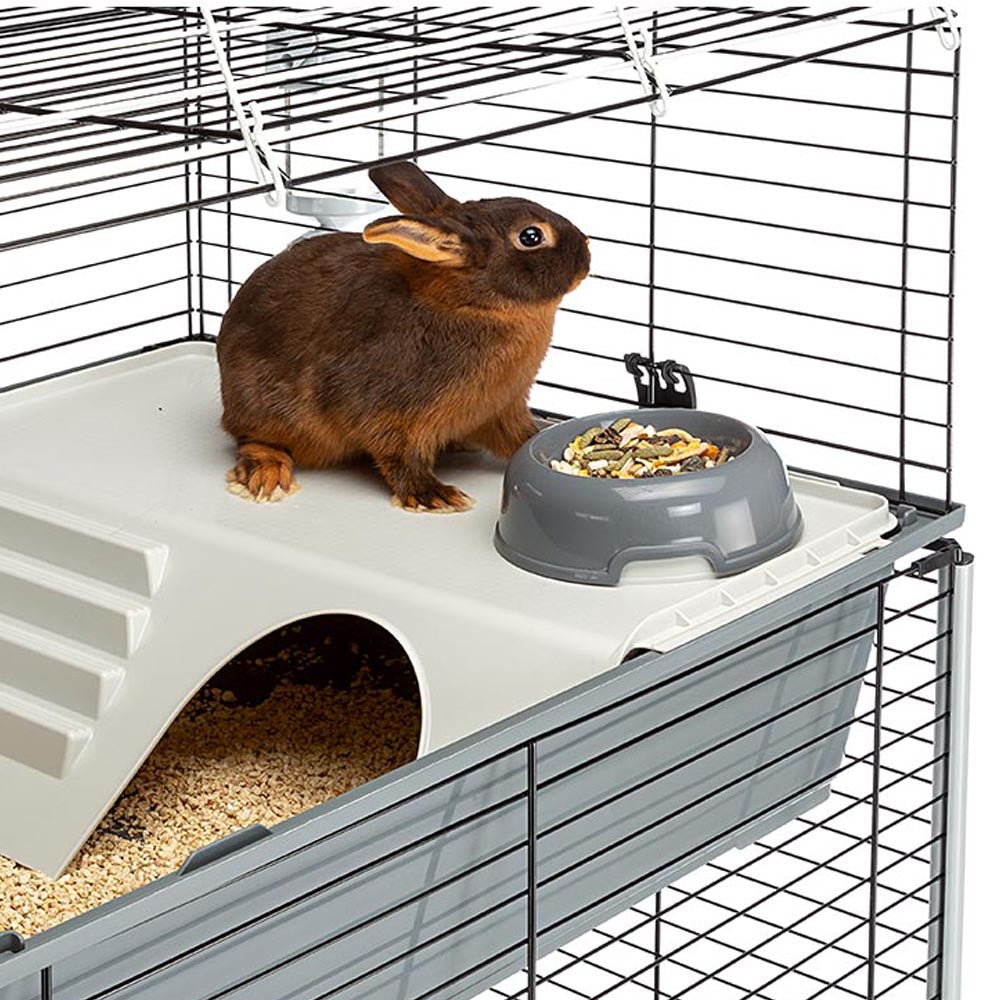 Ferplast 100 Double Rabbit Cage | Rabbit Cage Includes ALL Accessories and Measures 39L x 20.3W x 36.2H Inches， Gray and Black