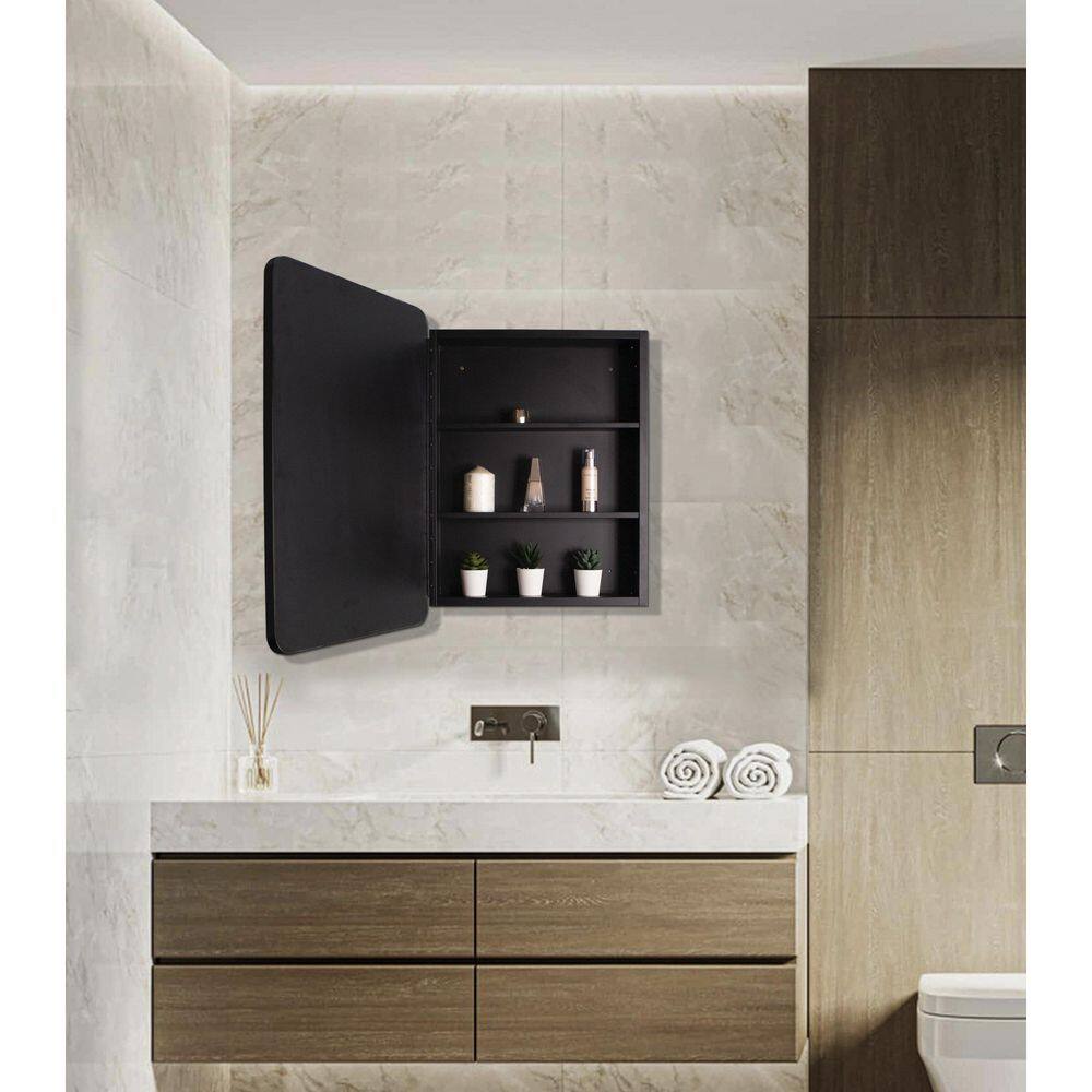 24 in. W x 30 in. H Small Black Metal Frame Wall mount or Recessed Bathroom Medicine Cabinet with Mirror MEDICCABIN5