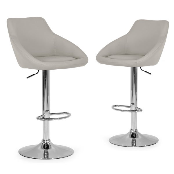 Set of 2 Alani Ashy Grey Adjustable Height Swivel Barstool in Faux Leather