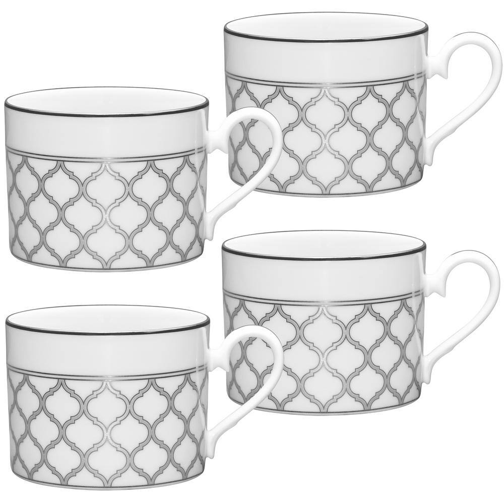 Noritake Eternal Palace White and Platinum White Porcelain Set of 4 Cups 8-12 oz. 1717-402D