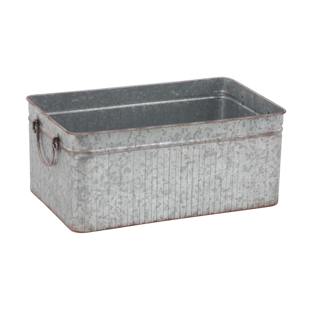 Farmhouse Metal Rectangular Planters with Handle (Set of 3)