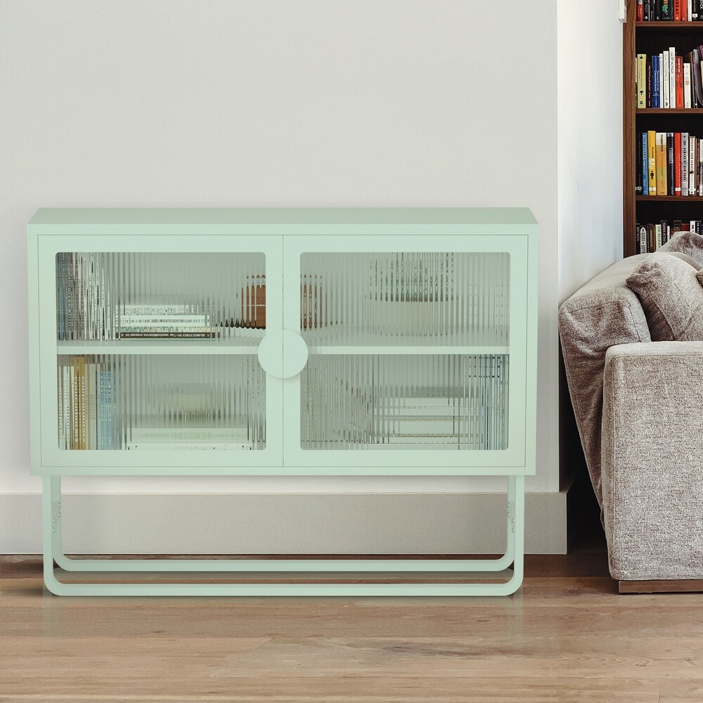 U Shaped Leg Anti Tip Dust Free Enclosed Sideboard Cabinet with Glass Doors