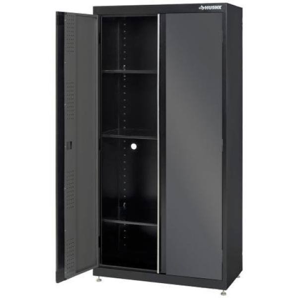 Husky Welded Steel Floor Cabinet in Black and Gray (46 in W x 72 in. H x 24 in. D) KF3F462472-H9