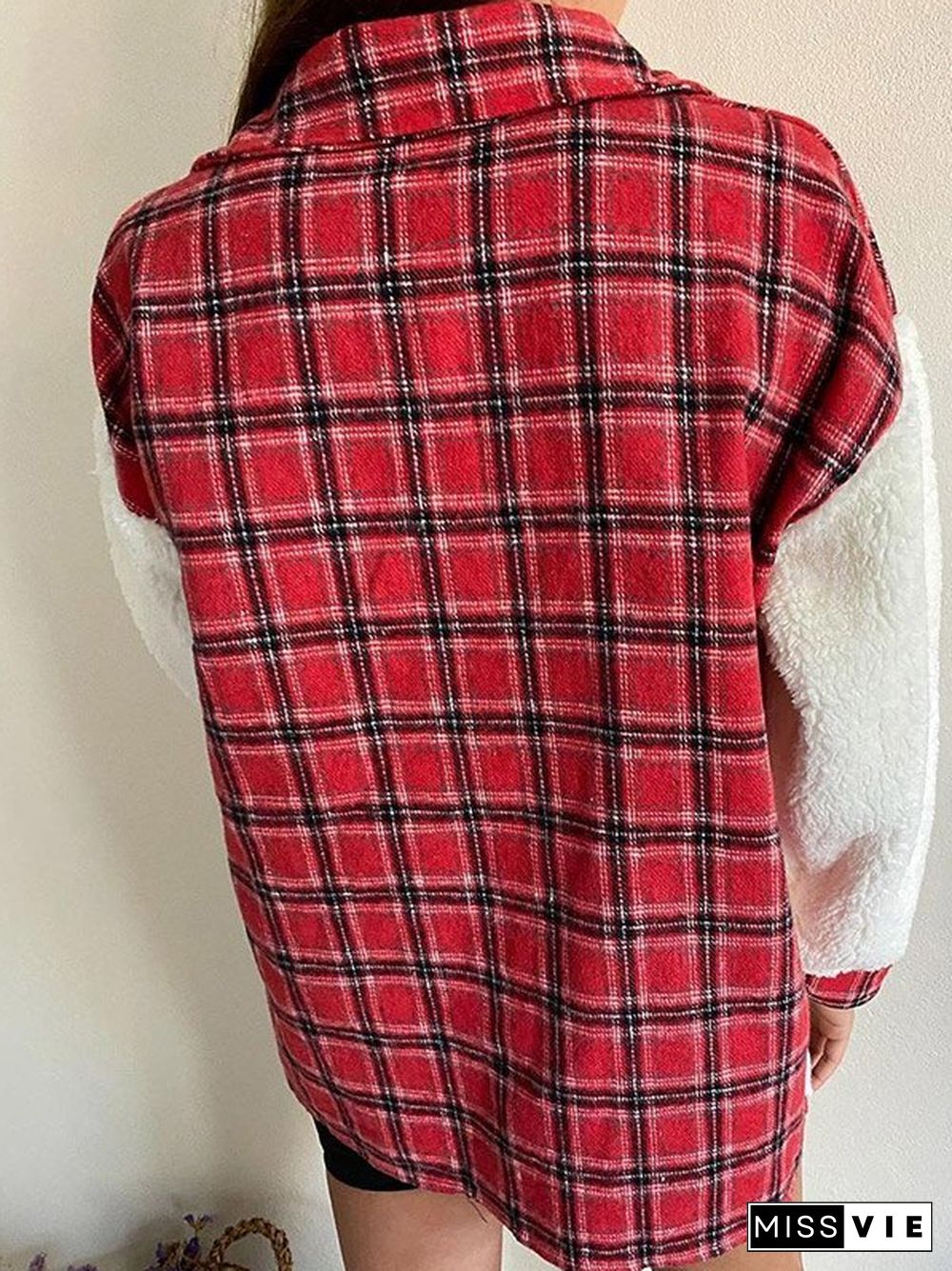 Shacket Plaid Stitching Lambswool Jacket