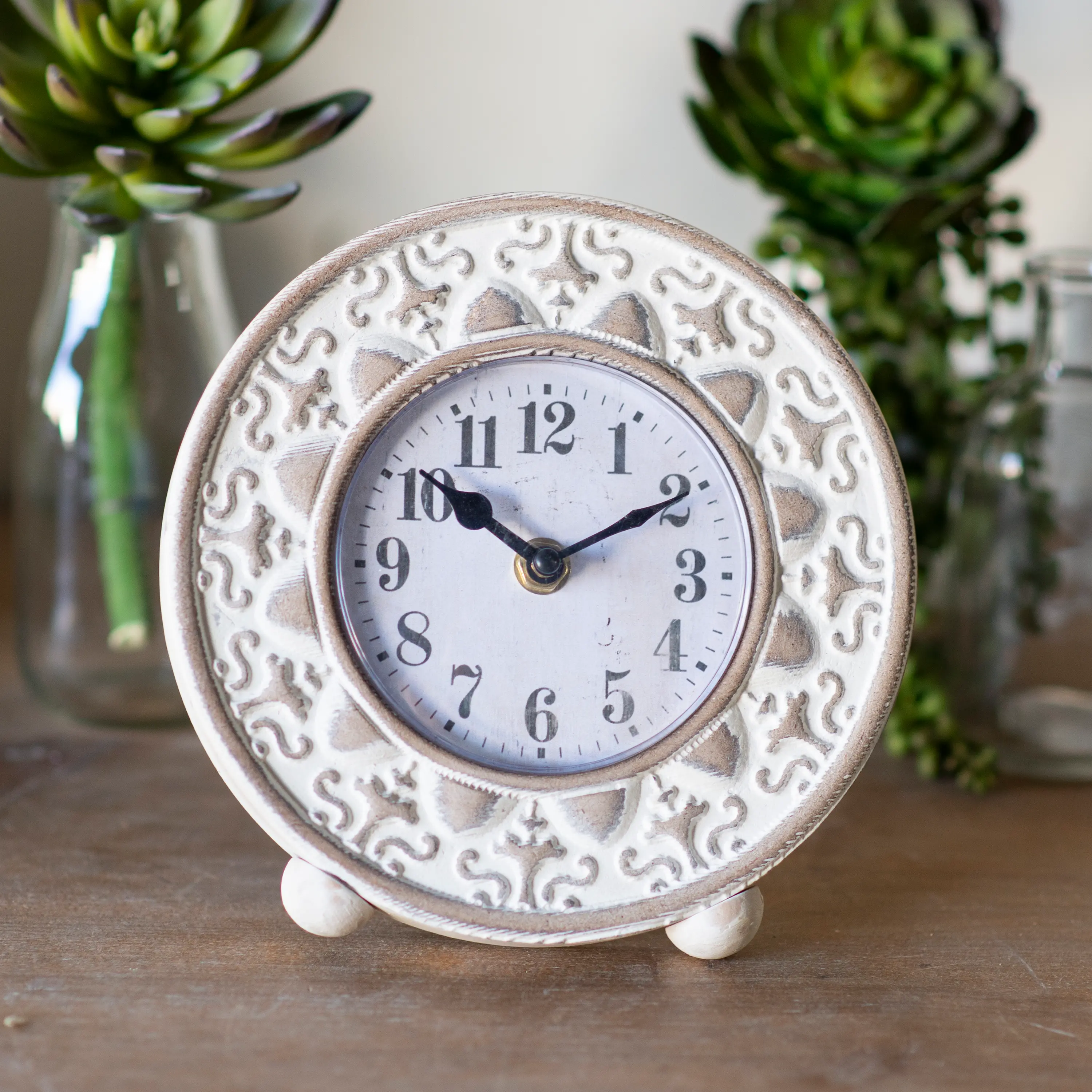 White Wash Wooden Tabletop Clock