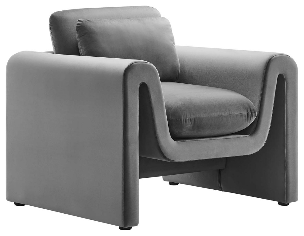 Waverly Performance Velvet Armchair   Gray   Transitional   Armchairs And Accent Chairs   by First of a Kind USA Inc  Houzz