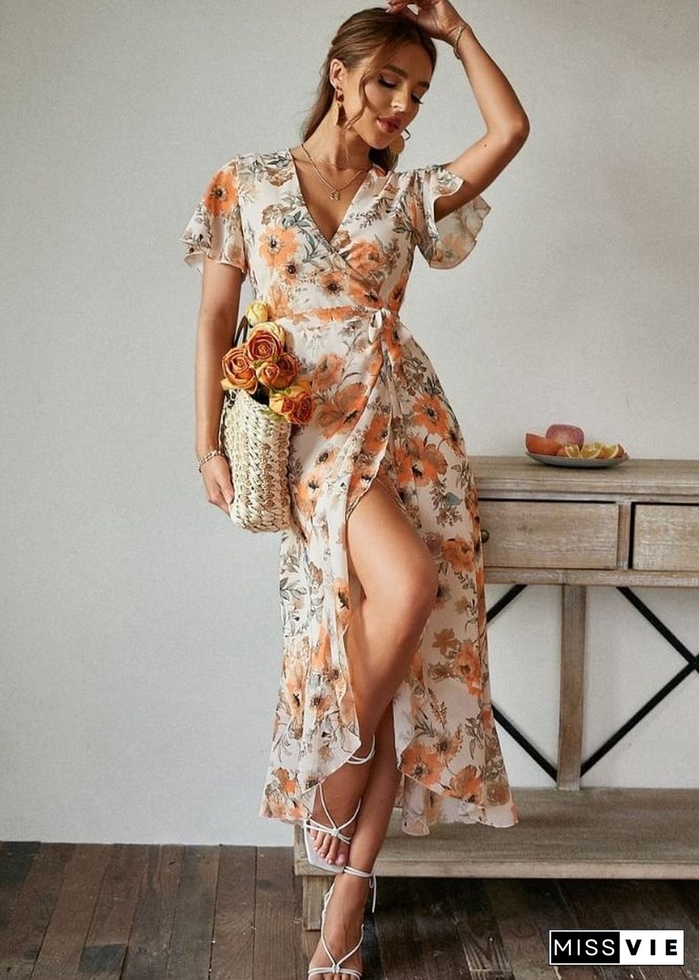 Floral Print Boho Summer Maxi Dress Rose