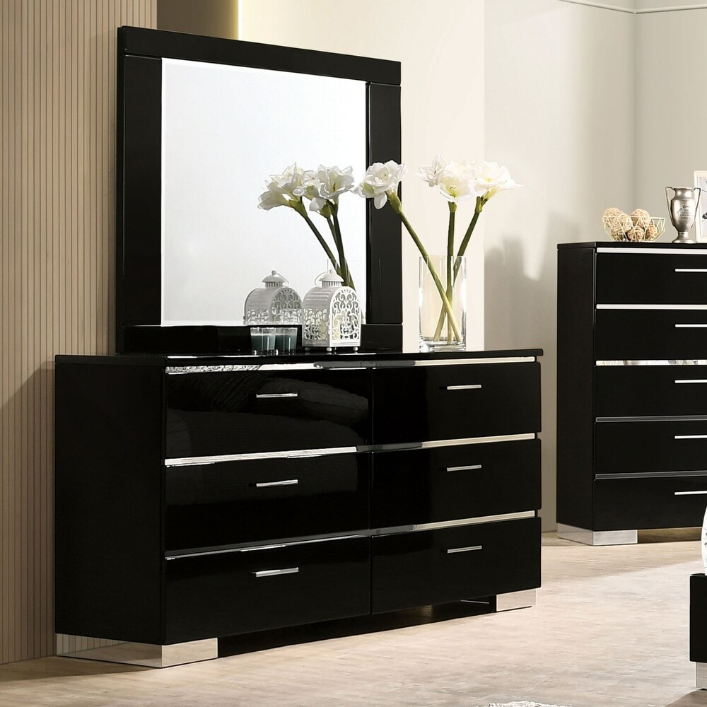 Lofa Contemporary Black 2 piece 6 Drawer Dresser and Mirror Set by Furniture of America