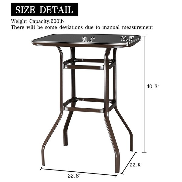 Wrought Iron Glass High Bar Table Patio Bar Table Brown