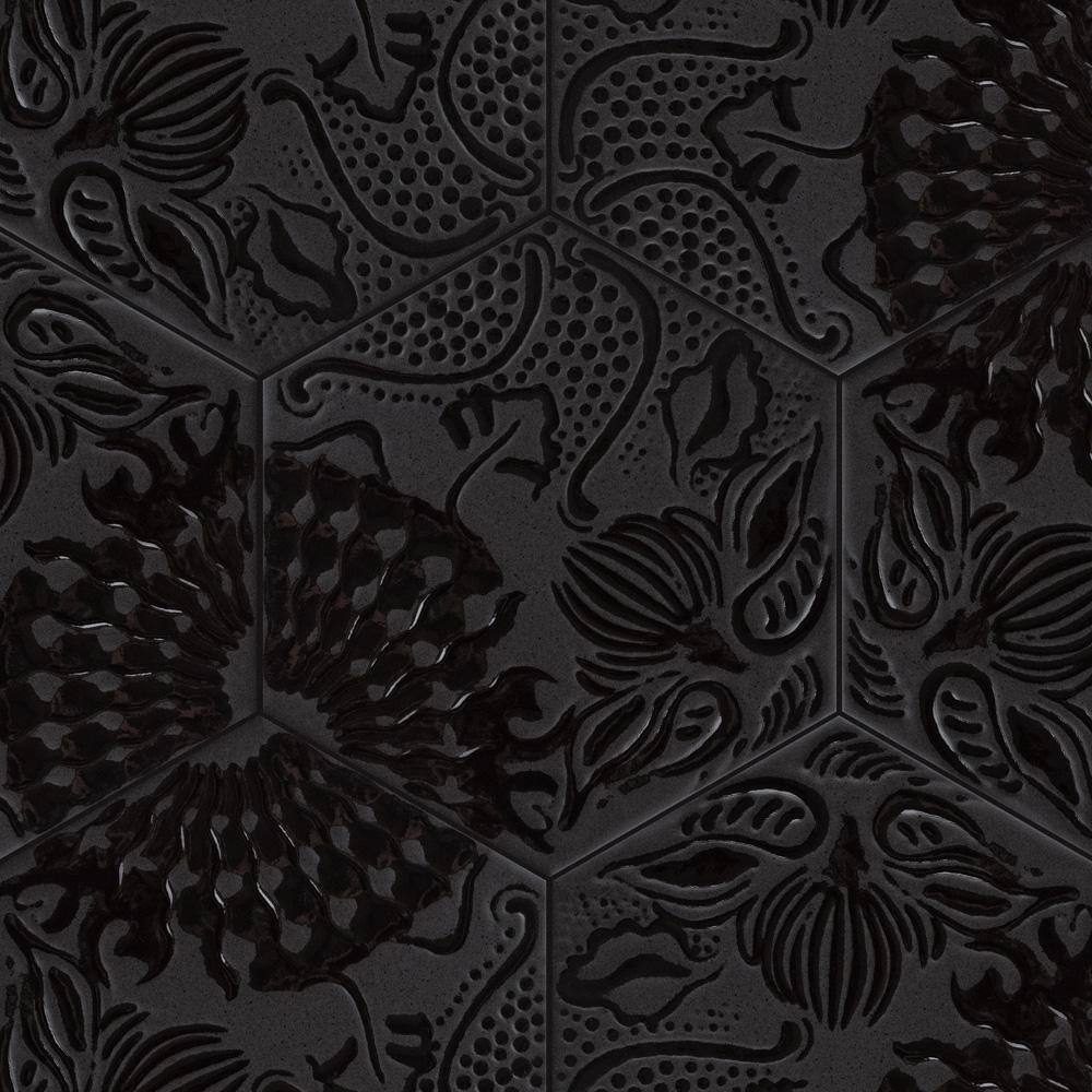 Merola Tile Gaudi Lux Hex Black 8-58 in. x 9-78 in. Porcelain Floor and Wall Tile (11.56 sq. ft.Case) FCD10GLBX