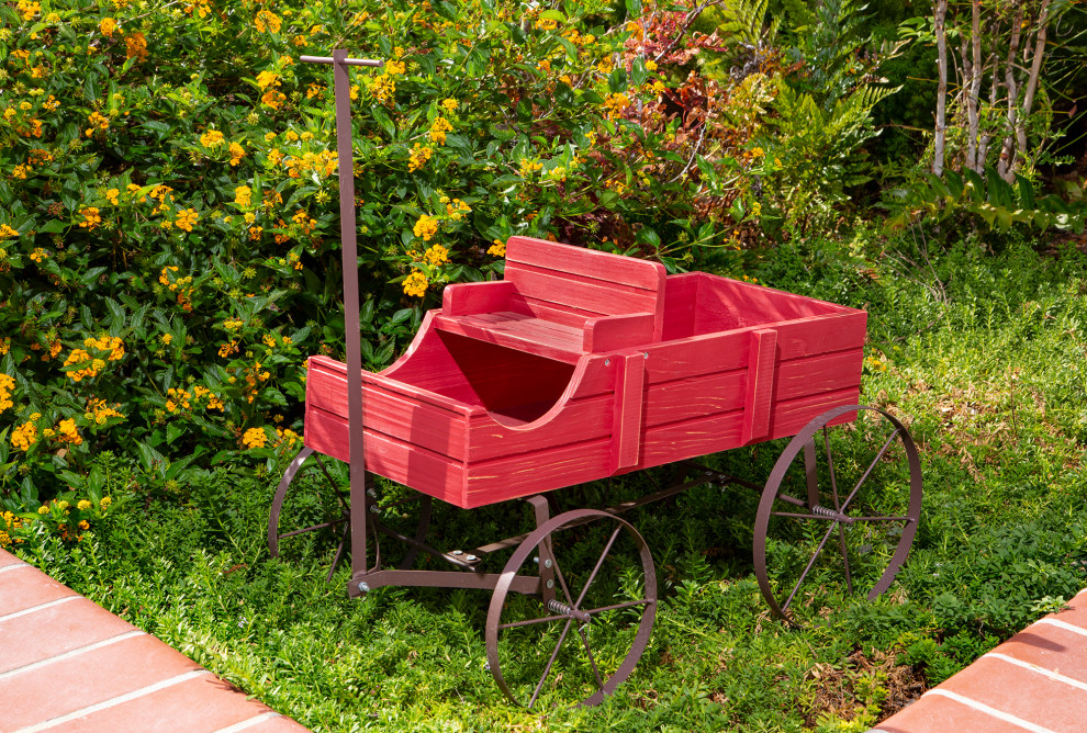 Shine Company Decorative Buckboard Cedar Wood Wagon Planter   Contemporary   Outdoor Pots And Planters   by Shine Company  Houzz