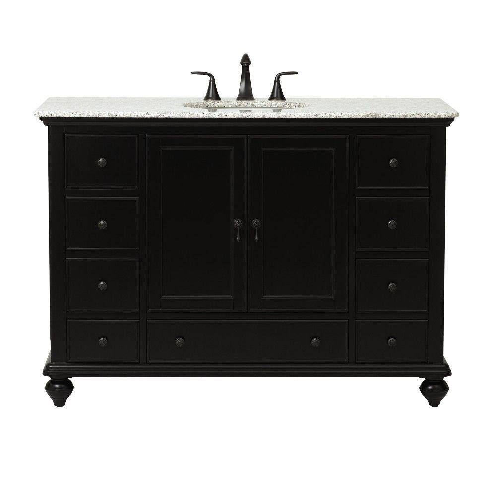 Home Decorators Collection Newport 49 in. W x 21-12 in. D Bath Vanity in Black with Granite Vanity Top in Gray 9085-VS49H-BK