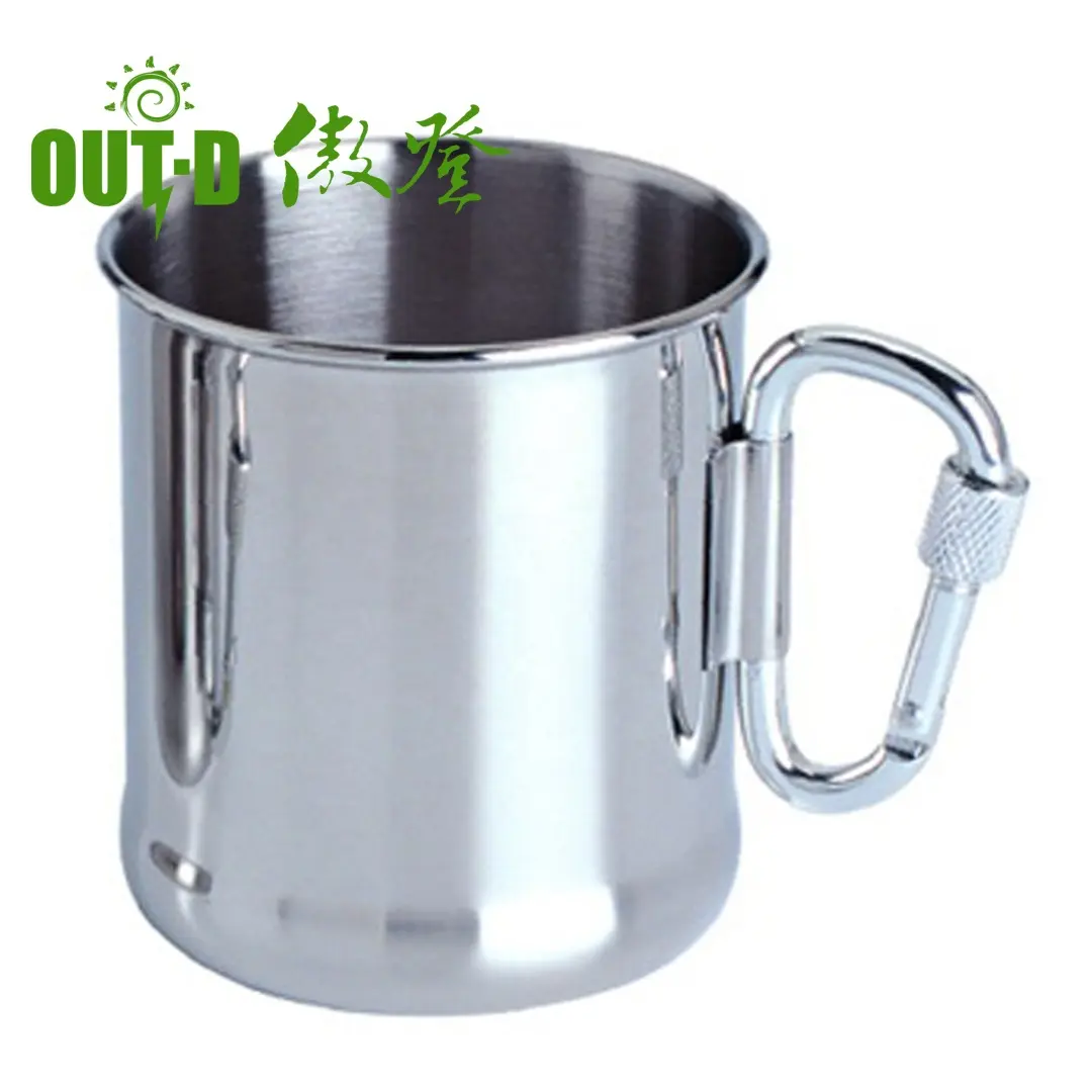 Wholesale Stainless Steel 304 drinking mugs Outdoor Camping climbing cup With foldable self lock carabiner handle