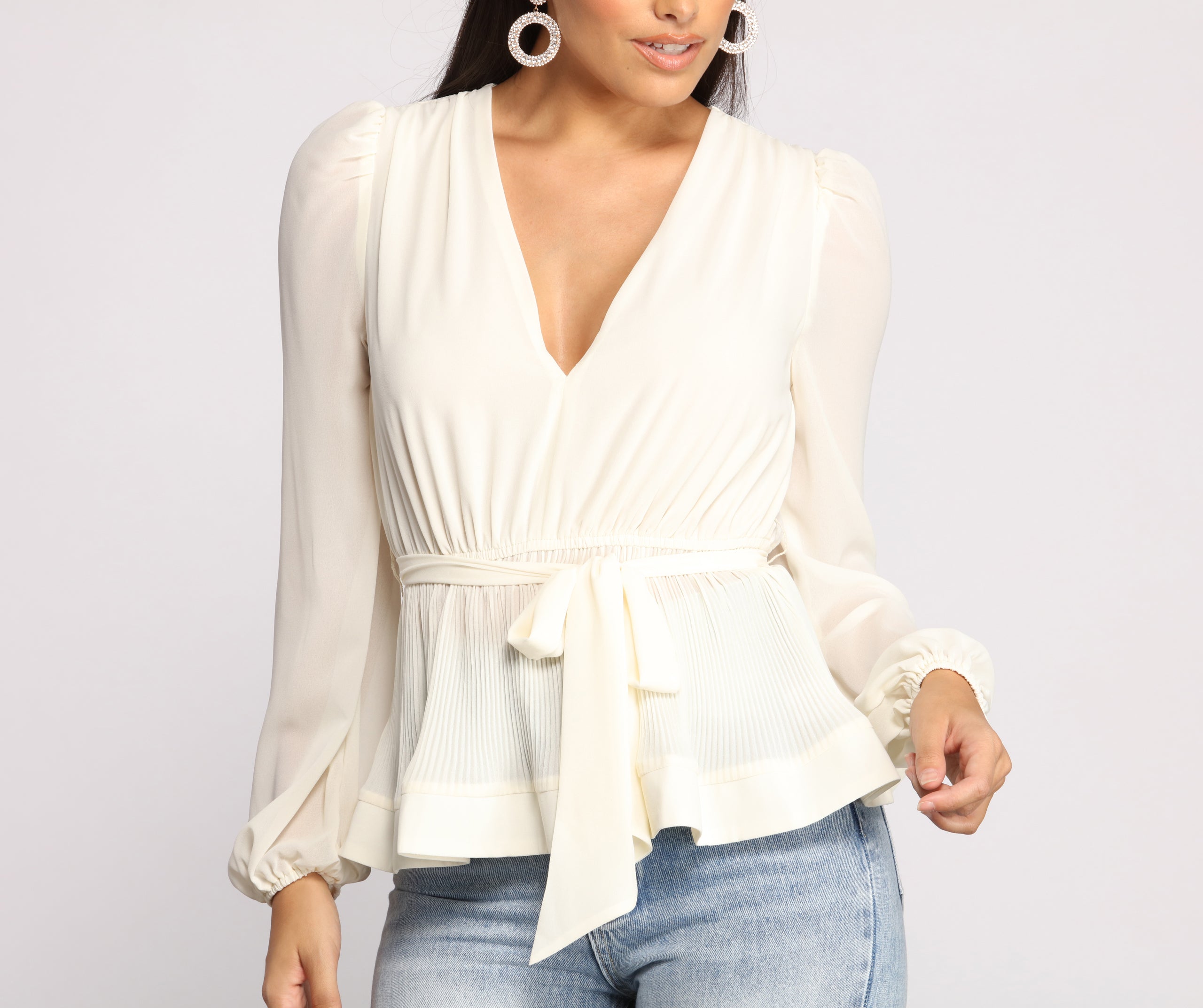 Tie Front Chiffon Peplum Top