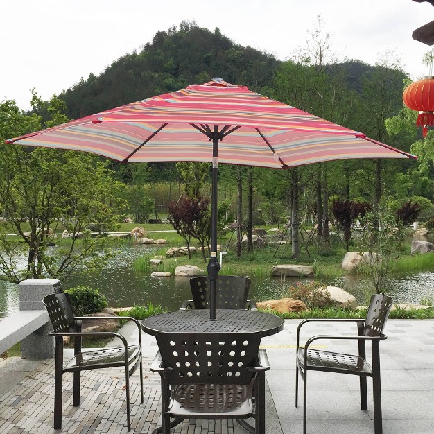 Wellfor 9 x27 Hexagon Outdoor Beach Umbrella Red Stripes