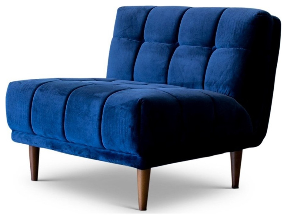 Alia Mid Century Modern Tight Back Velvet Lounge Chair in Dark Blue   Midcentury   Armchairs And Accent Chairs   by Homesquare  Houzz