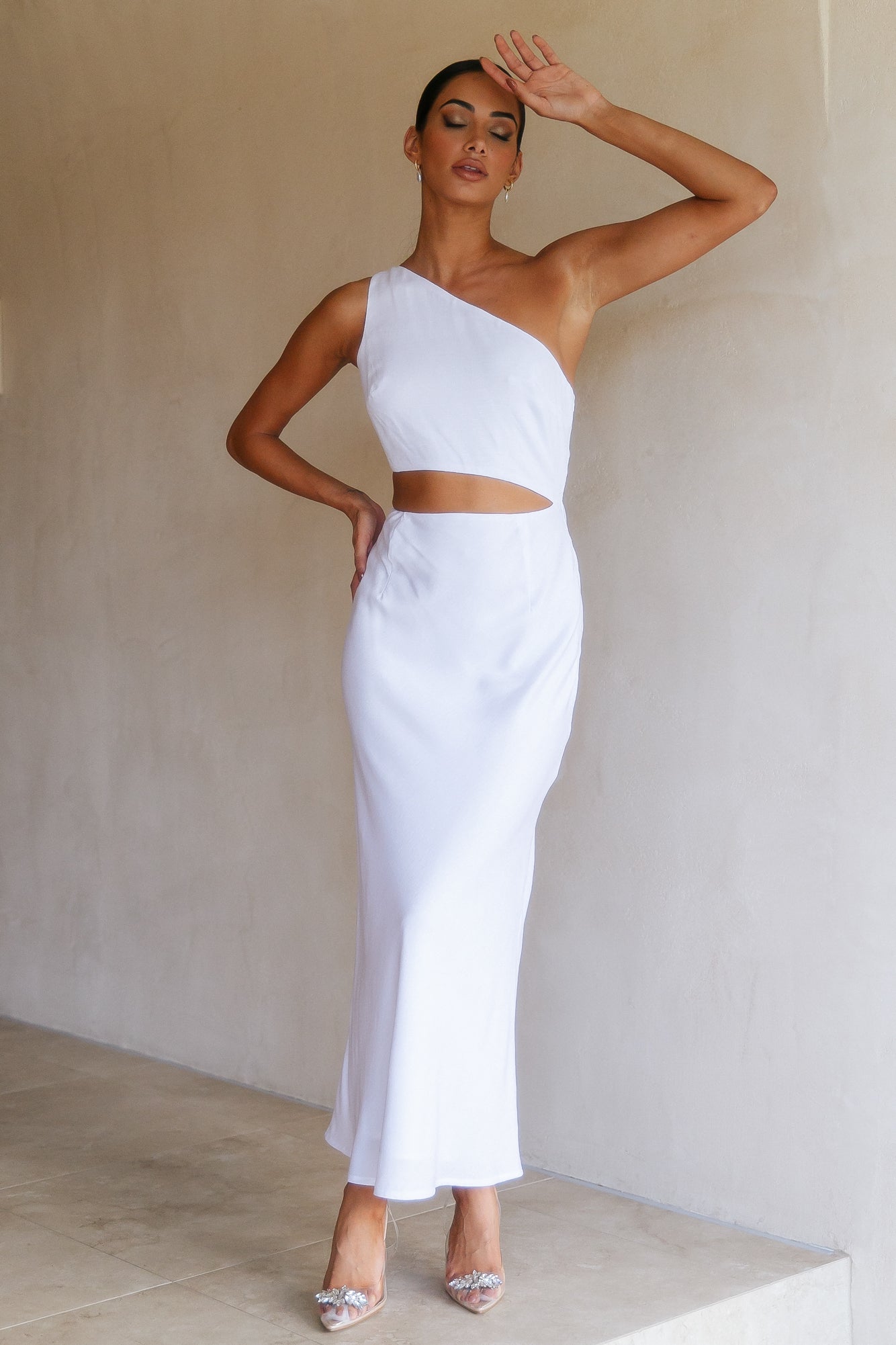 RUNAWAY Cedros Midi Slip Dress White