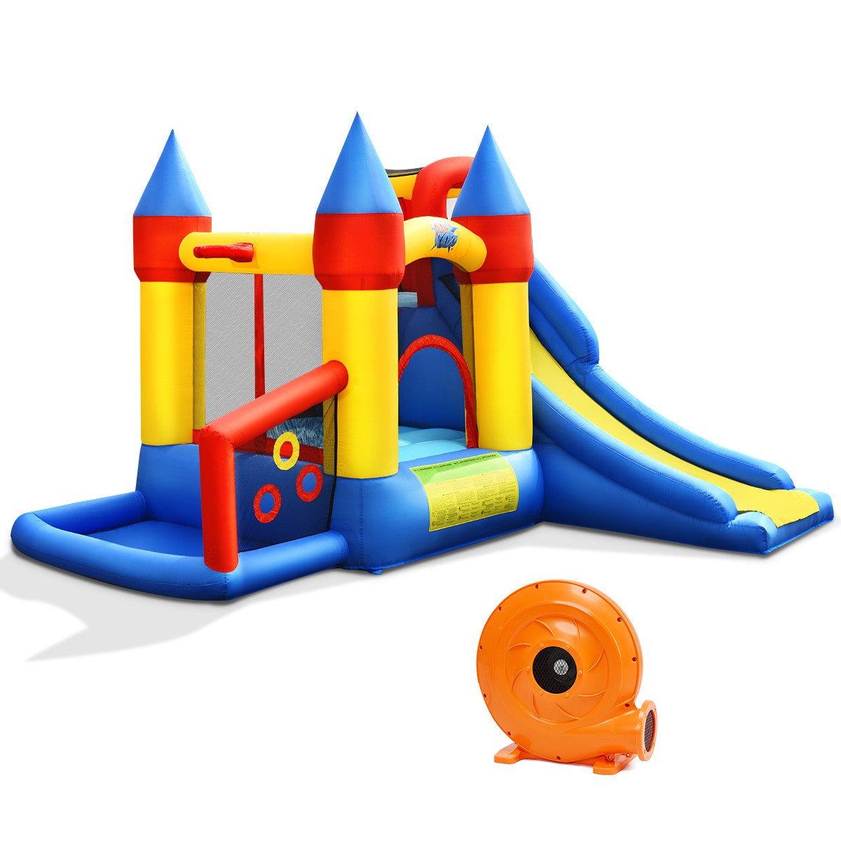 BOUNTECH 6-in-1 Castle Bouncer w/ Long Slide include 780W Air Blower