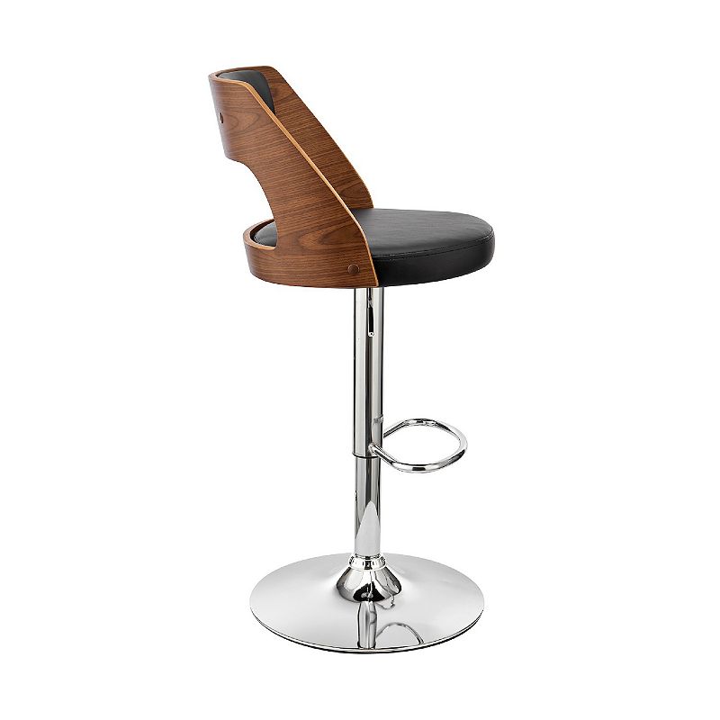 Adjustable Barstool with Open Design Wooden Back， Black and Brown