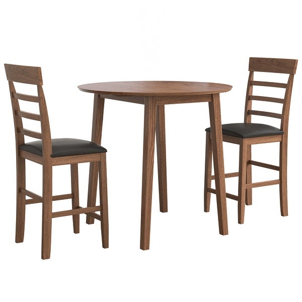 3-Piece Round Counter Height Drop-Leaf Table with 2 Upholstered Chairs， Dining Table Set Pub Set with PU leather Cushion