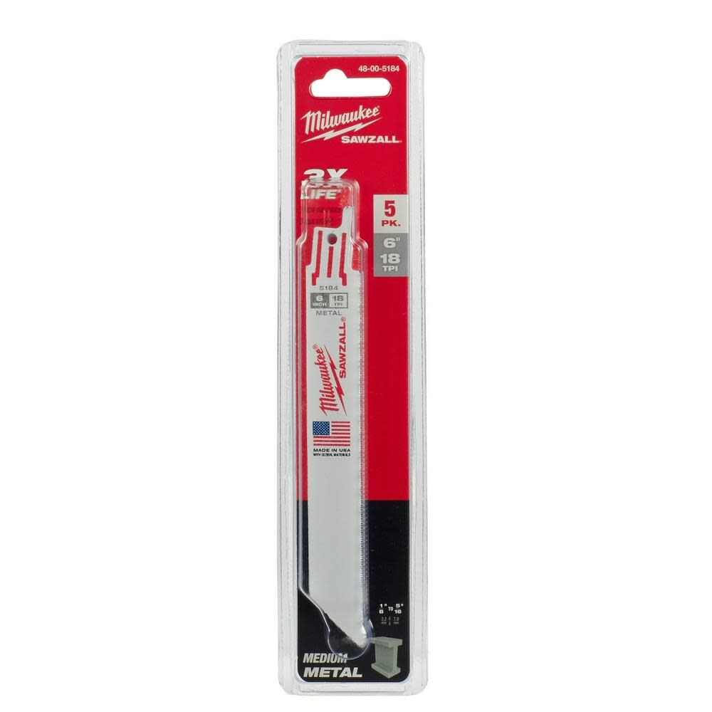 Milwaukee 6 in. 18TPI SAWZALL Blade 5PK 48-00-5184 from Milwaukee