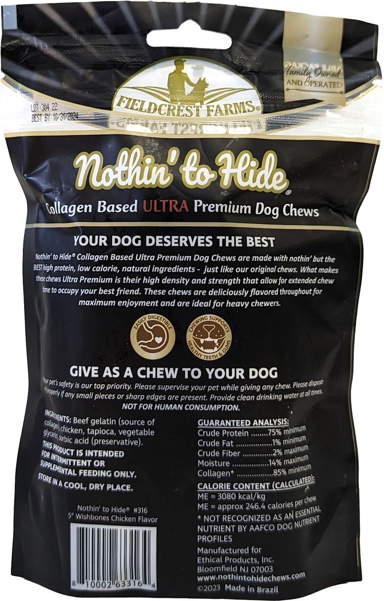 Fieldcrest Farms Nothin To Hide 5-in Ultra Wishbone Chicken Dog Treats， 2 count