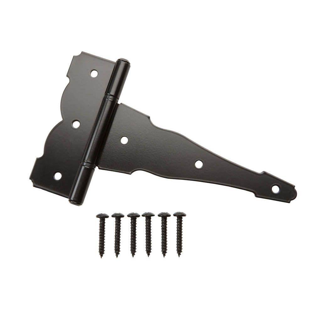 Everbilt 8 in. x 5-12 in. Black Heavy-Duty Decorative Tee Hinge 15032