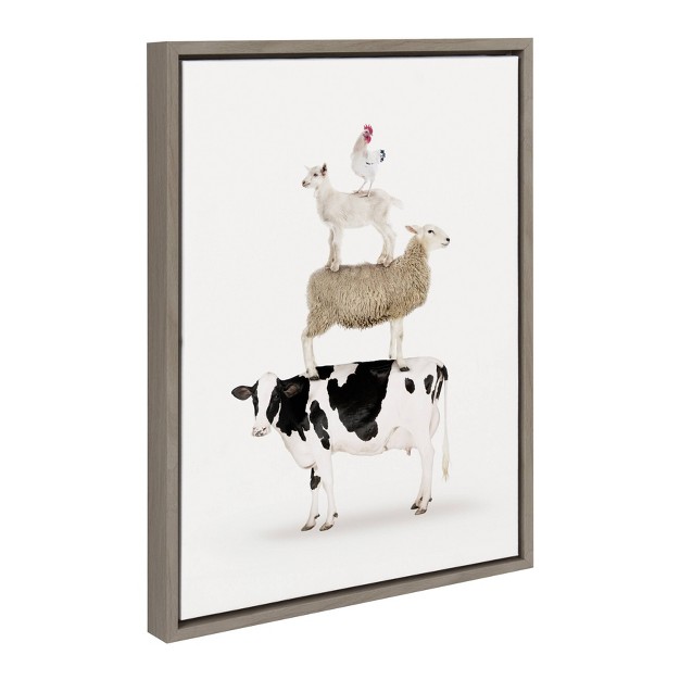 X 24 quot Sylvie Stacked Farm Animals Framed Canvas Wall Art By Amy Peterson Gray Kate And Laurel