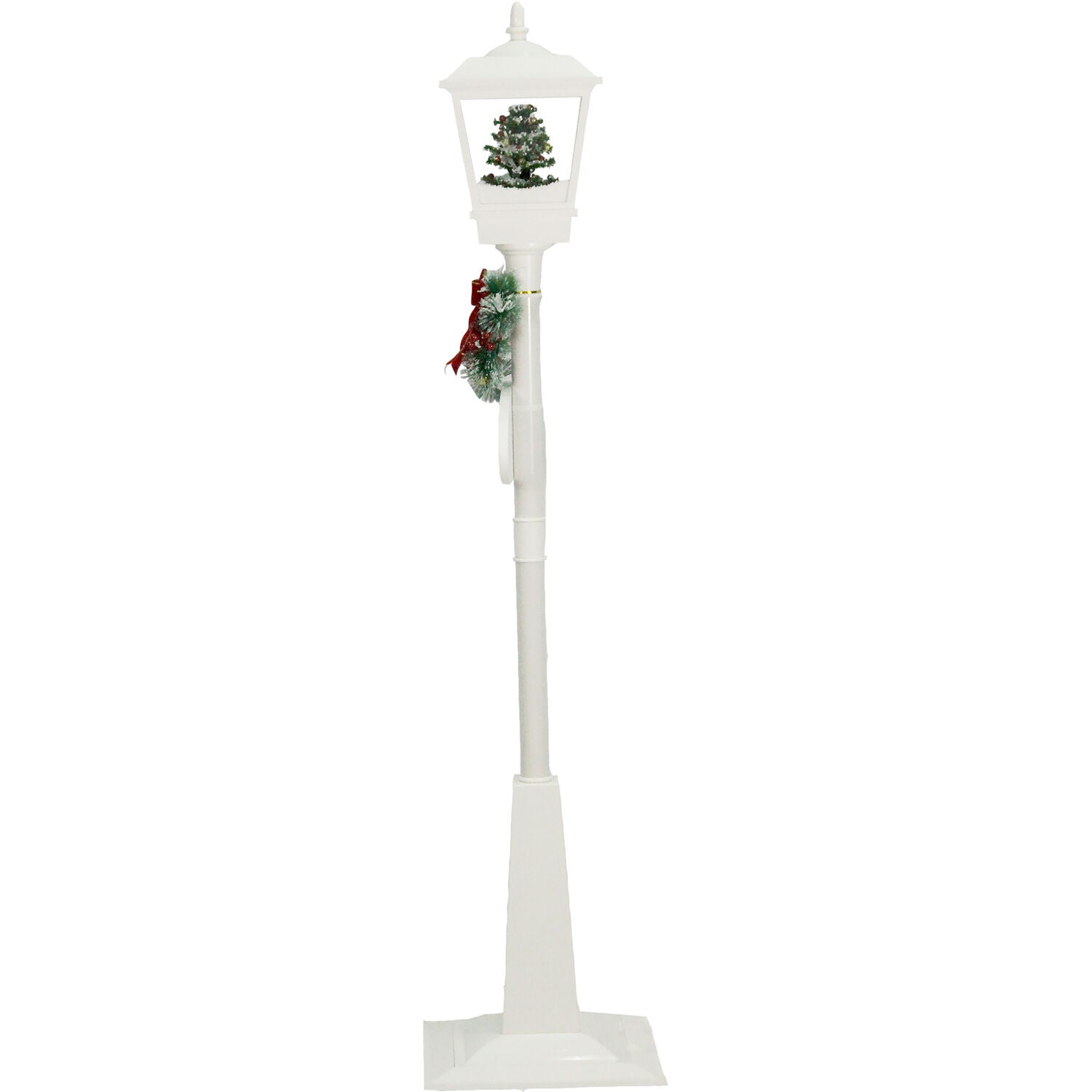 Christmas Time 71-In. Musical Snowy Street Lamp | Christmas Tree Scene， 2 Signs， Cascading Snow， and Holiday Songs | White | CT-SL071A-WHT