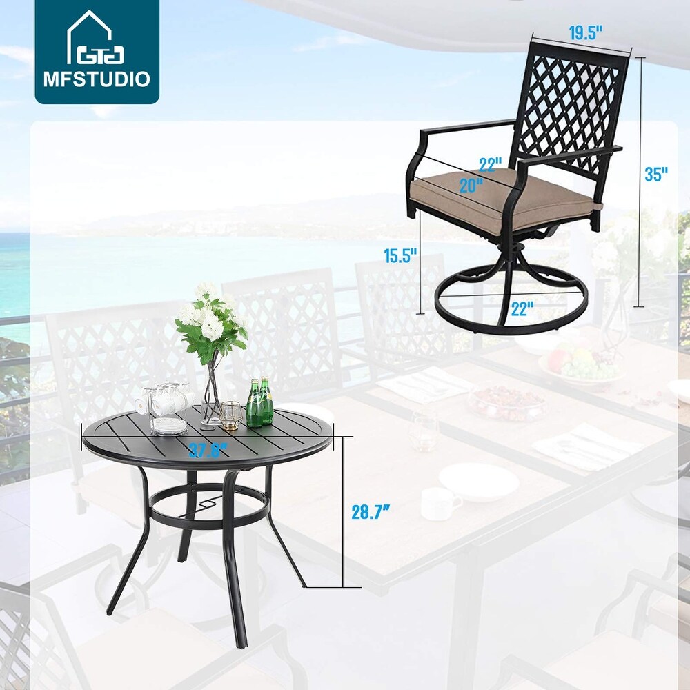 MFSTUDIO 5 Piece Outdoor Patio Dining Set  4 Swivel Armrest Chairs with Cushions and 37.8\