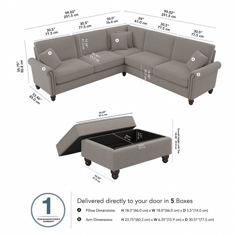 Coventry 99W L Shaped Sectional Couch with Ottoman by Bush Furniture