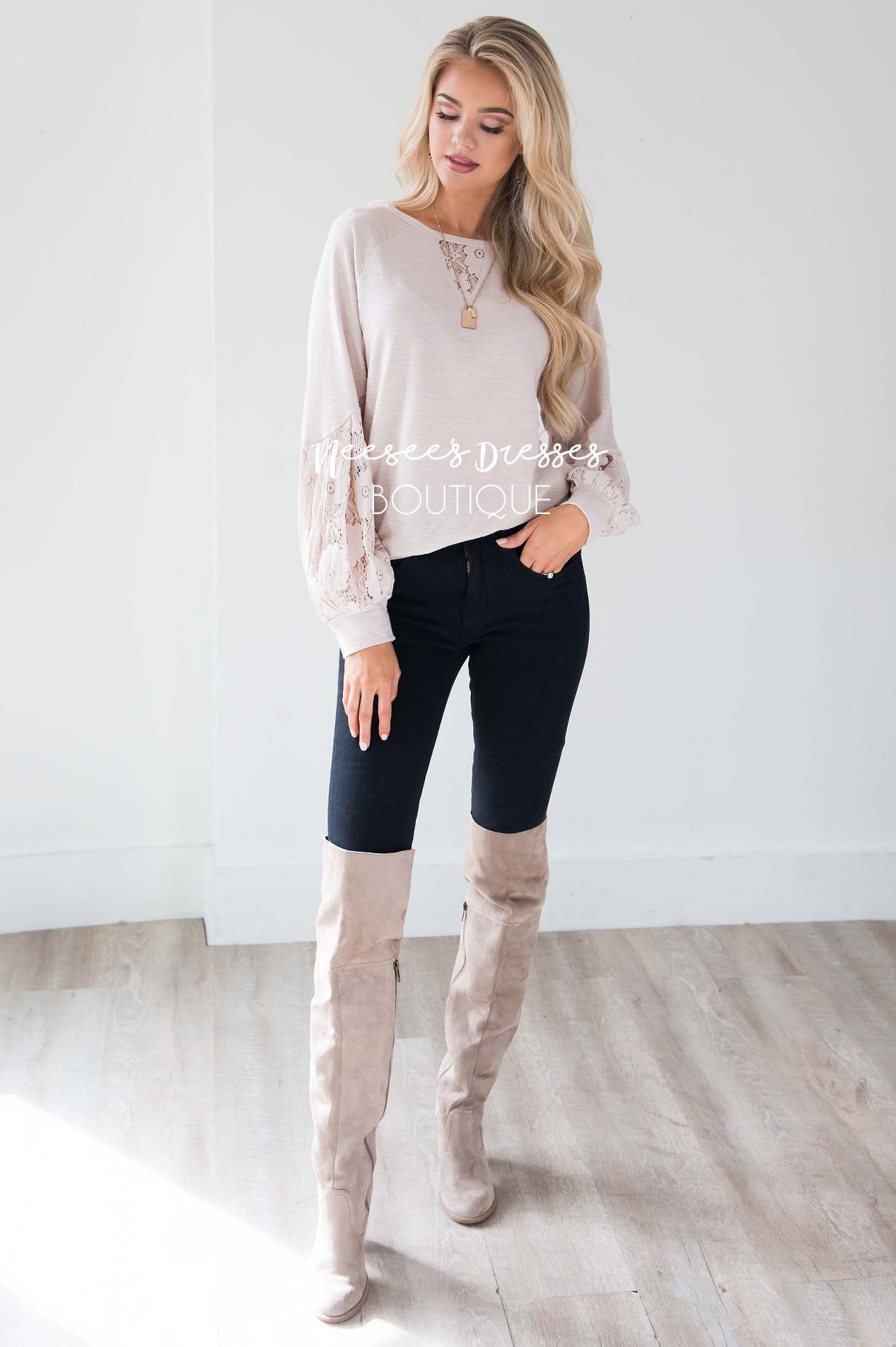 Waiting A Life Time Lace Sleeve Sweater