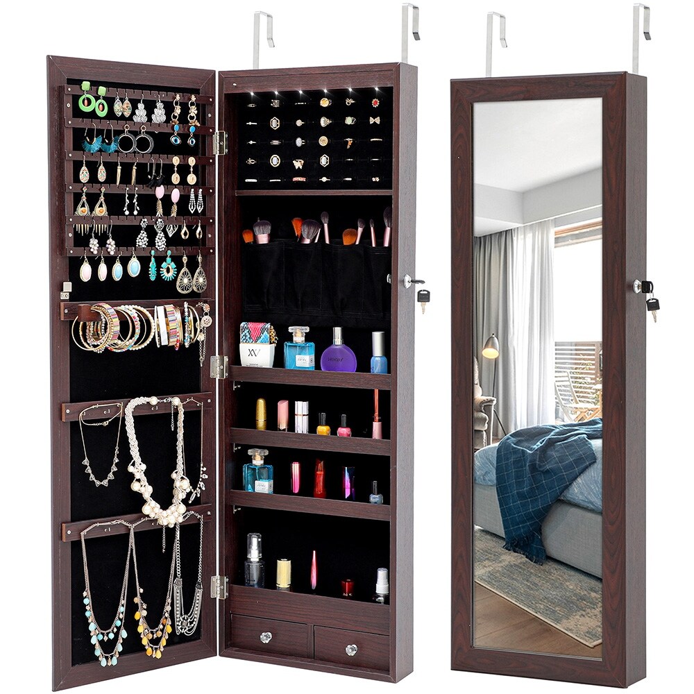 Walled Jewelry Storage Mirror Cabinet With LED Lights