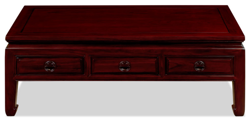 Dark Cherry Elmwood Rectangular Chinese Ming Coffee Table Three Drawers   Asian   Coffee Tables   by China Furniture and Arts  Houzz