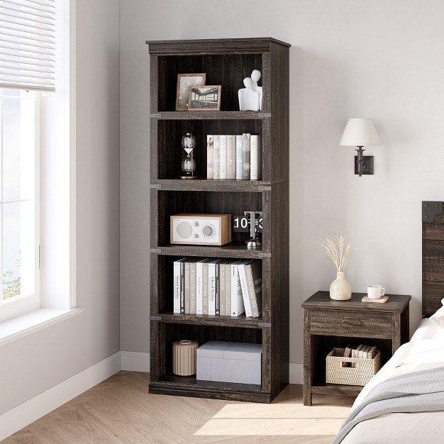 Trinity 5 Tier Bookcase Farmhouse Book Shelf With Storage Open Display Bookshelves For Home Office Living Room Bed Room