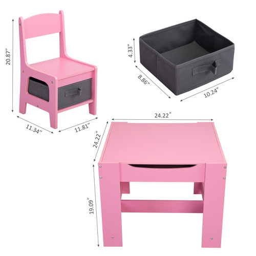 3 in 1 Kids Wood Table and 2 Chairs  Children Acti...