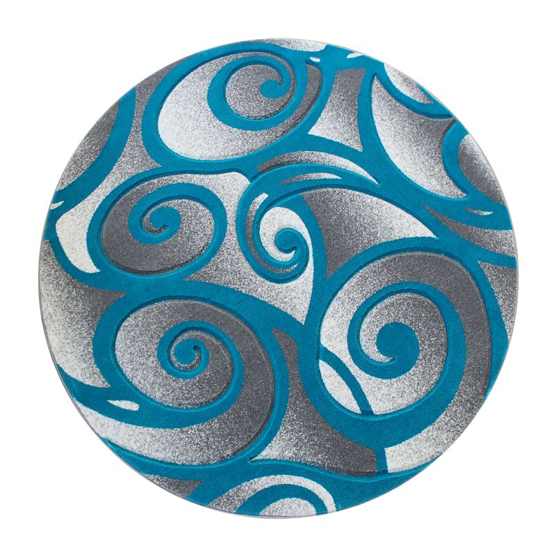 Masada Rugs Masada Rugs DaVincii Collection 6'x6' Round Turquoise， White and Gray Modern Woven Area Rug， Hand Carved Sculpting -Design D241