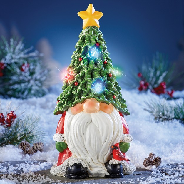 Collections Etc Solar Powered Holiday Gnome Outdoor Statue Decoration