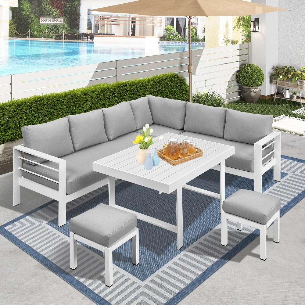 6 Pieces Aluminum Outdoor Dining Set with Thick Cushion