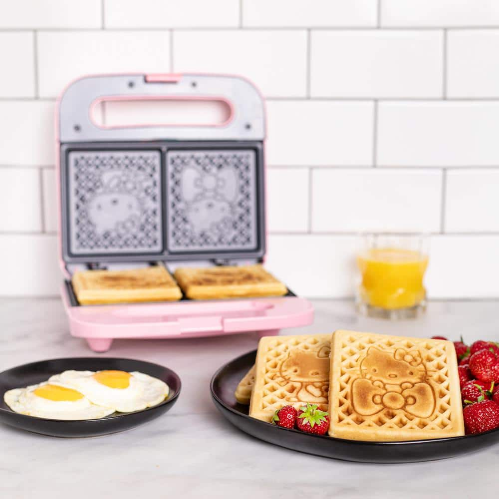 Uncanny Brands Hello Kitty 900-Watt Pink Double-Square American Waffle Maker WM2-KIT-HK1