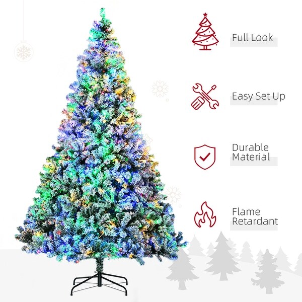 HOMCOM 9ft Tall Prelit Artificial Christmas Tree Holiday Décor with 1939 Snow Flocked Branches，9Steel Base