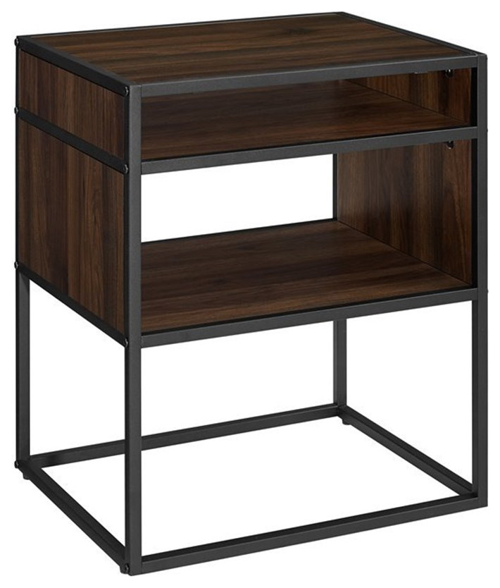 Home Square 20 quotMetal and Wood Side Table in Dark Walnut   Set of 2   Industrial   Side Tables And End Tables   by Homesquare  Houzz