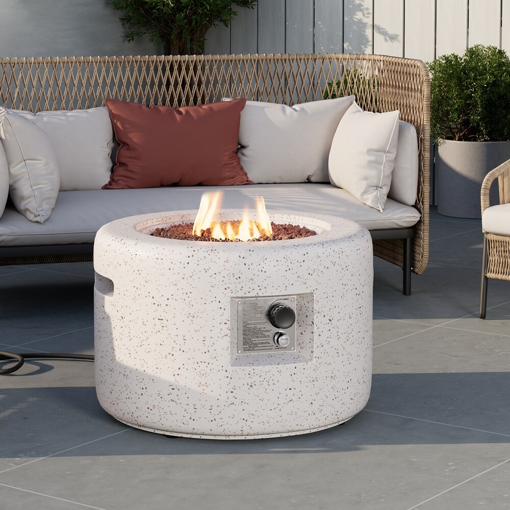 COSIEST Outdoor White Terrazzo Propane Fire Pit Table