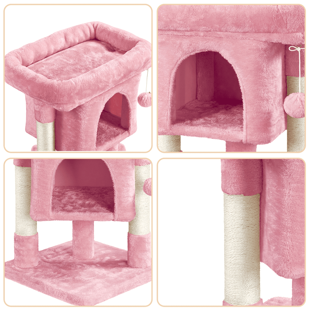 SmileMart 23.5" H 2-Level Cat Tree Condo Tower with Plush Perch, Pink