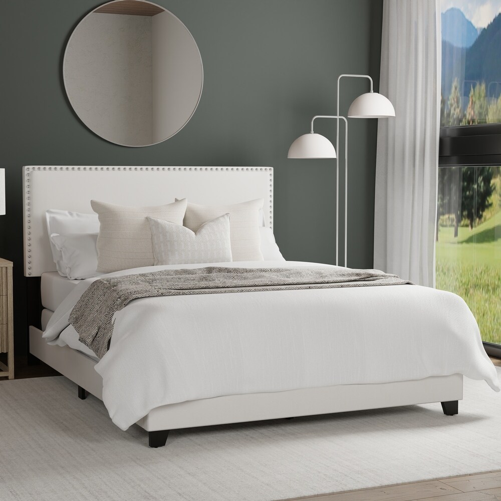 Gayle Nailhead Trim Upholstered Bed  White Faux Leather  by Hillsdale Living Essentials